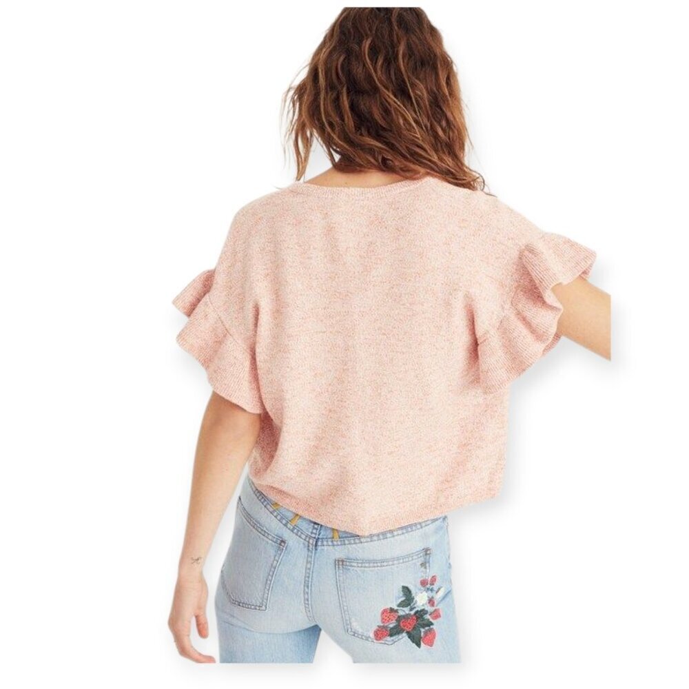 Madewell Peachy Pink Flutter Sleeve Sweater Tee Soft Easy Boxy Medium Womens - Picture 5 of 13